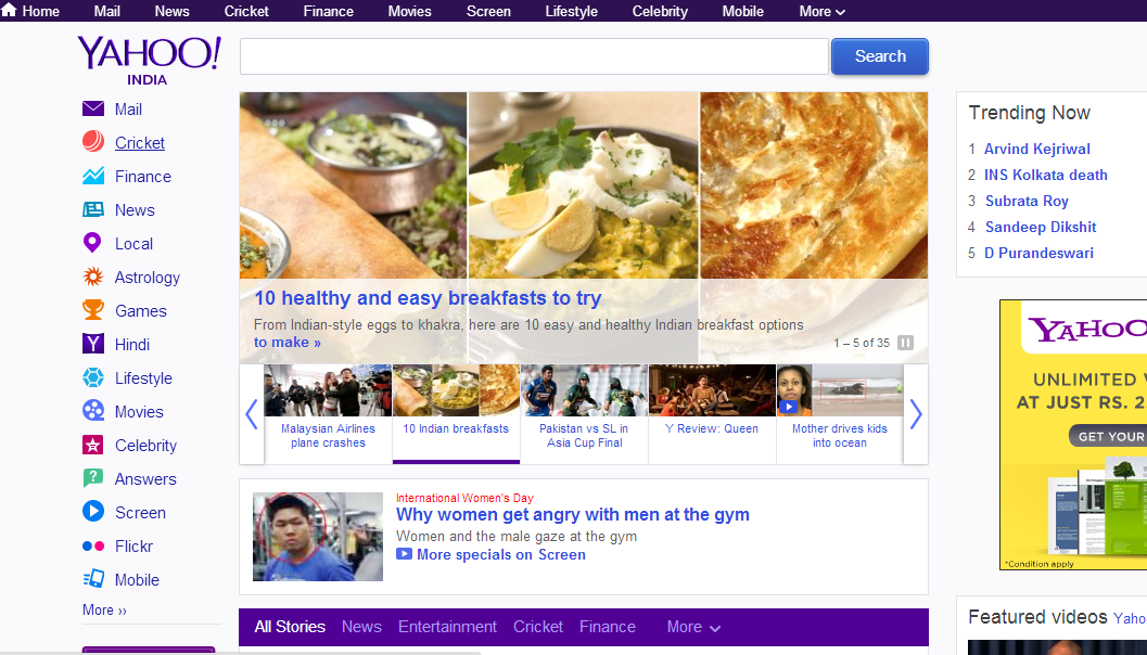 revamped yahoo homepage for indian users