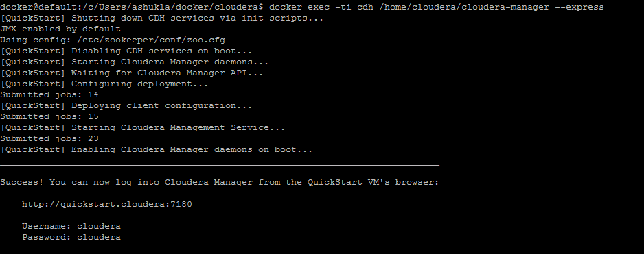 Cloudera starts in a docker container