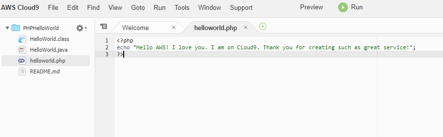 Create PHP Hello World Program using Cloud9 IDE