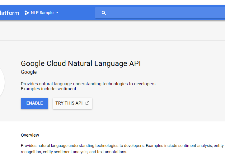 google cloud natural language api - enable project