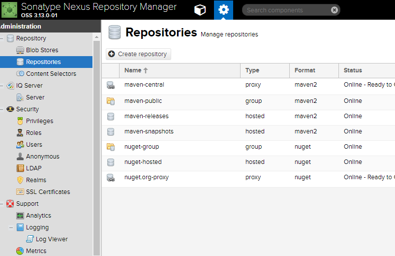 Access Nexus Repository Page to Create Repository