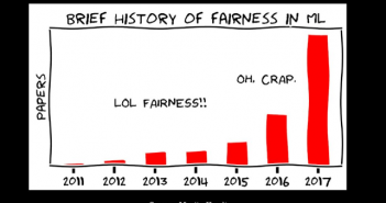 ML Model Fairness Research from IBM, Google & Others In this post, you would learn about details (brief information and related URLs) on some of the research work done on AI / machine learning model ethics & fairness / bias in companies such as Google, IBM, Microsoft and others. This post will be updated from time-to-time covering latest projects/research work happening in various companies. You may want to bookmark the page for checking out latest details. Before we go ahead, it may be worth visualizing the great deal of research happening in the field of machine learning model fairness represented using the cartoon below, which is taken from the course CS 294: Fairness in Machine Learning course taught at UC Berkley. IBM Research for ML Model Fairness AI Fairness 360 - AIF360: AIF360 Toolkit is aimed to help data scientists, not only detect biases at different points (training data, classifier and predictions) in machine learning pipeline but also apply bias mitigation strategies to handle any discovered bias. Here is the link for AIF360 Portal Trusted AI Research: List down research publications and related work in the following areas: Robustness (Security & reliability of AI systems) Fairness Explainability / Interpretability Trackability (Lineage) AI Fairness Tutorials: Presents tutorials with the following projects: Credit scoring Medical expenditure Gender classification of face images AI Model Fairness research papers based on which AIF360 toolkit is created. Google Research/Courses on ML Model Fairness Here are some links in relation to machine learning model fairness. Machine learning fairness Google Machine Learning crash course - Fairness module: In addition, the module also presents information on some of the following: Types of Bias. Discussed are some of the following different types of bias: Selection bias (coverage bias, non-response bias, sampling bias) Group attribution bias (in-group bias, out-group homogeneity bias) Implicit bias (confirmation & experimenter's bias) Identifying bias: The following are some of the topics discussed for identifying the bias: Missing feature values Unexpected feature values Data skew Evaluating Bias: Confusion matrix (accuracy vs recall or sensitivity) could be used to evaluate bias for different groups. Interactive visualization on attacking discrimination with smarter machine learning Microsoft Research on Model FATE FATE: Defines initiatives in relation to some of the following: Fairness Accountability Transparency Ethics Kate Crawford - The Rise of Autonomous Experimentation: Technical, Social, and Ethical Implications of AI. Details & some great videos could be found on Kate Crawford Website. Hanna Wallach - Work on FATE Summary In this post, you learned about details on courses and research initiatives happening in the area of machine learning model fairness in different companies such as Google, IBM and others.