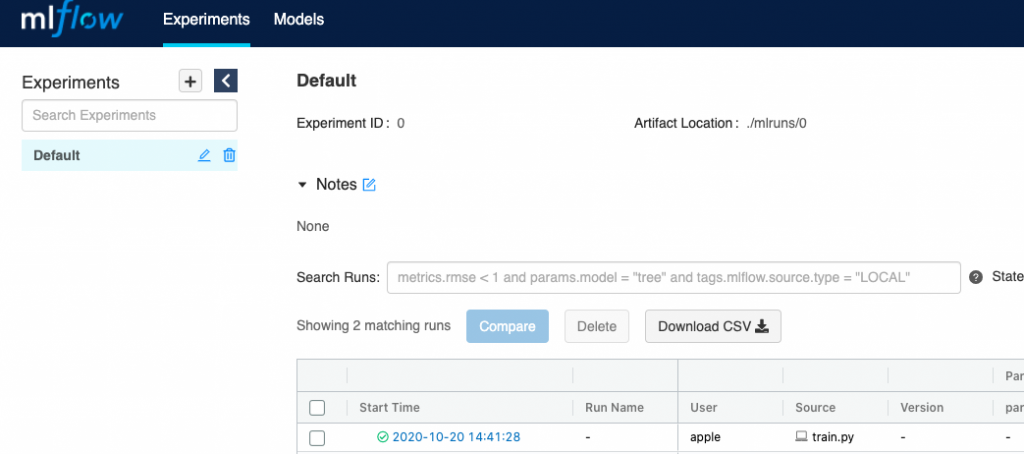 Tracking MLFLow project