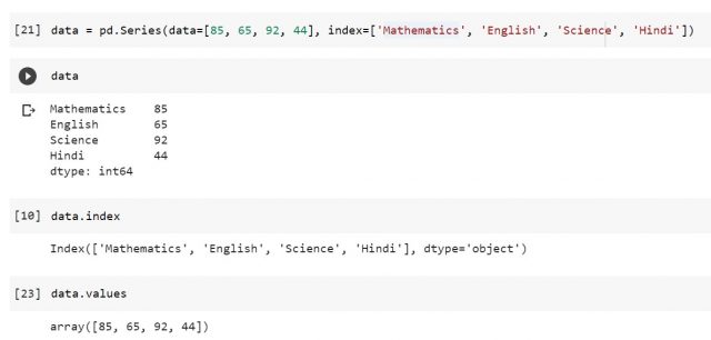 Pandas series with explicitly defined indices