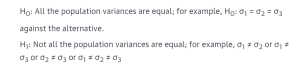 null and alternate hypothesis for Levene Test