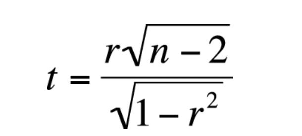 t-statistic for pearson correlation coefficient